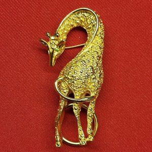 VTG Hilo Dsign Gold Tone Giraffe Green Rhinestones Eyes